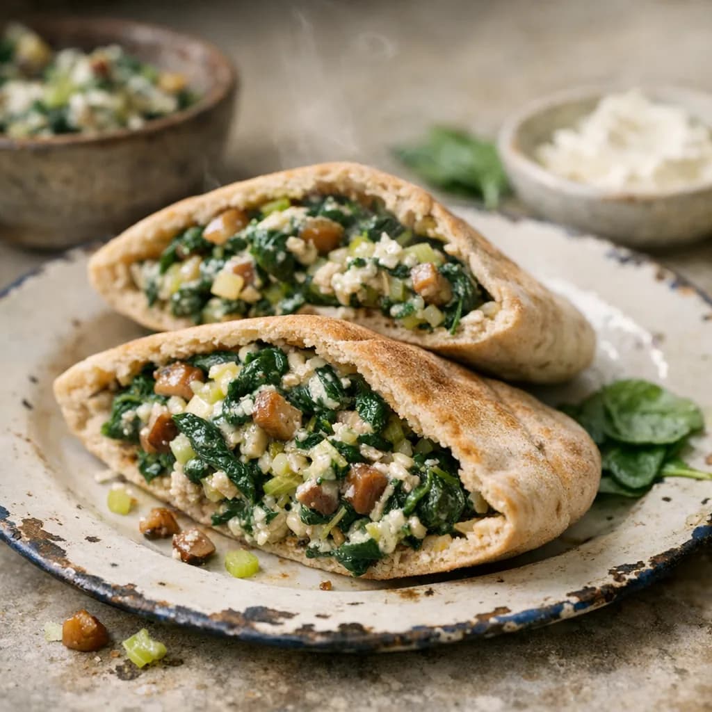 Vegetarian Spinach and Chestnut Pita Pockets recipe