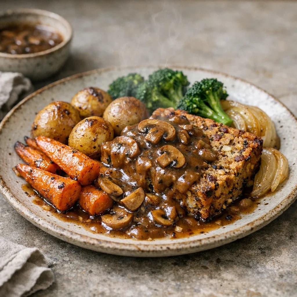 Vegetarian Sunday Roast with Mushroom Gravy recipe