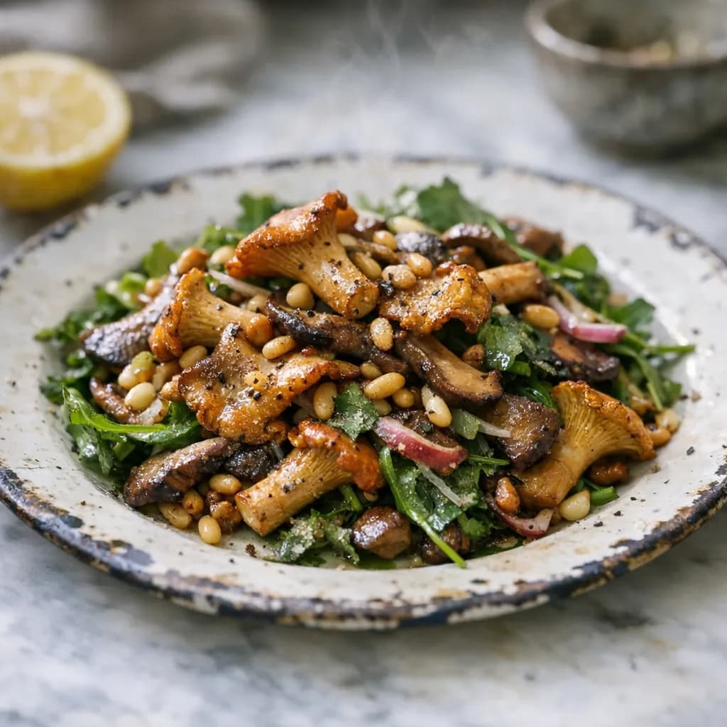 Warm Chanterelle and Toasted Pine Nut Salad recipe