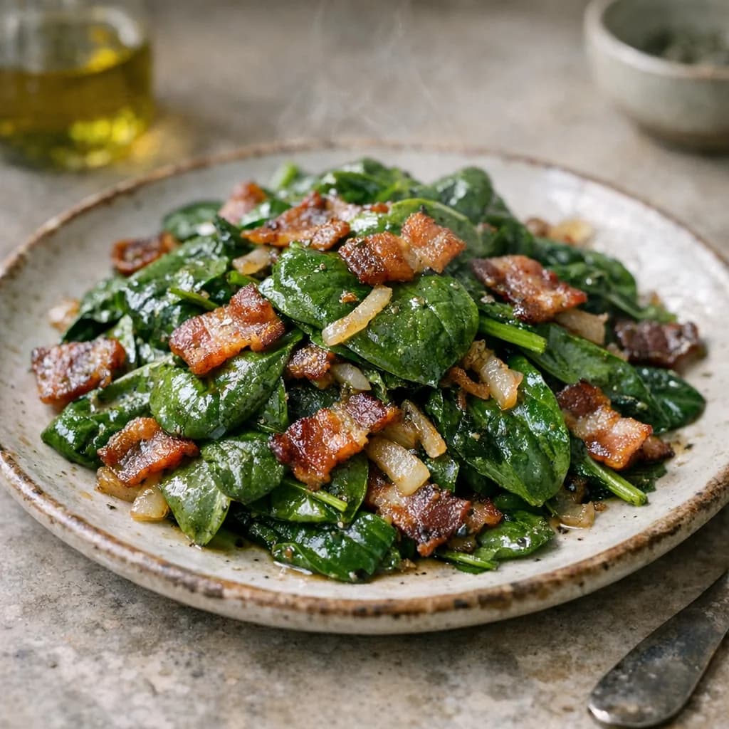 Warm Keto Spinach Salad with Bacon recipe