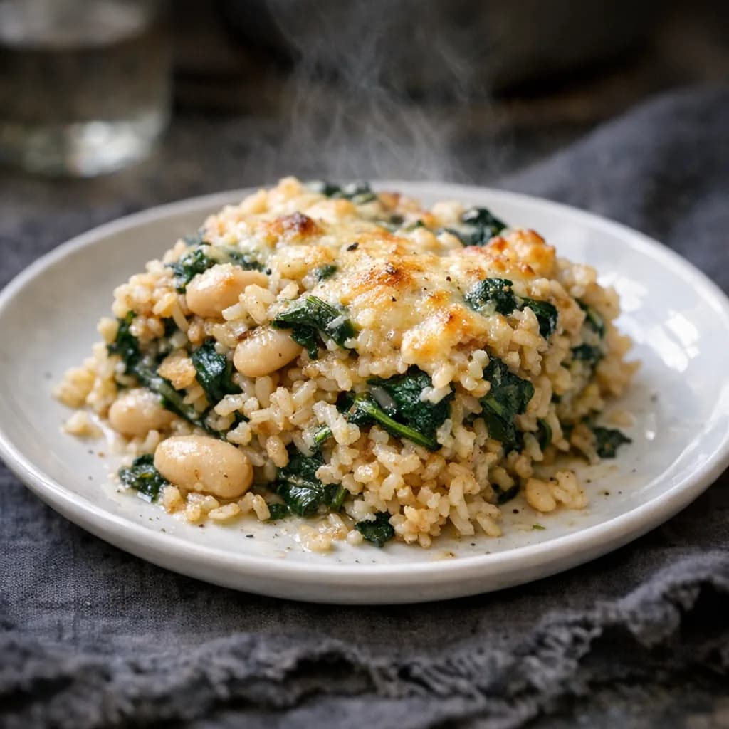 White Bean Spinach and Brown Rice Bake recipe